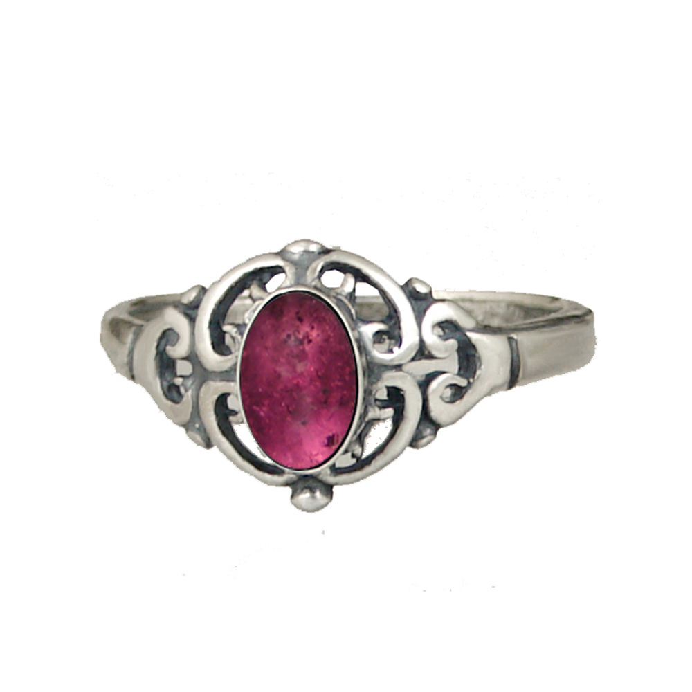 Sterling Silver Filigree Ring With Pink Tourmaline Size 9